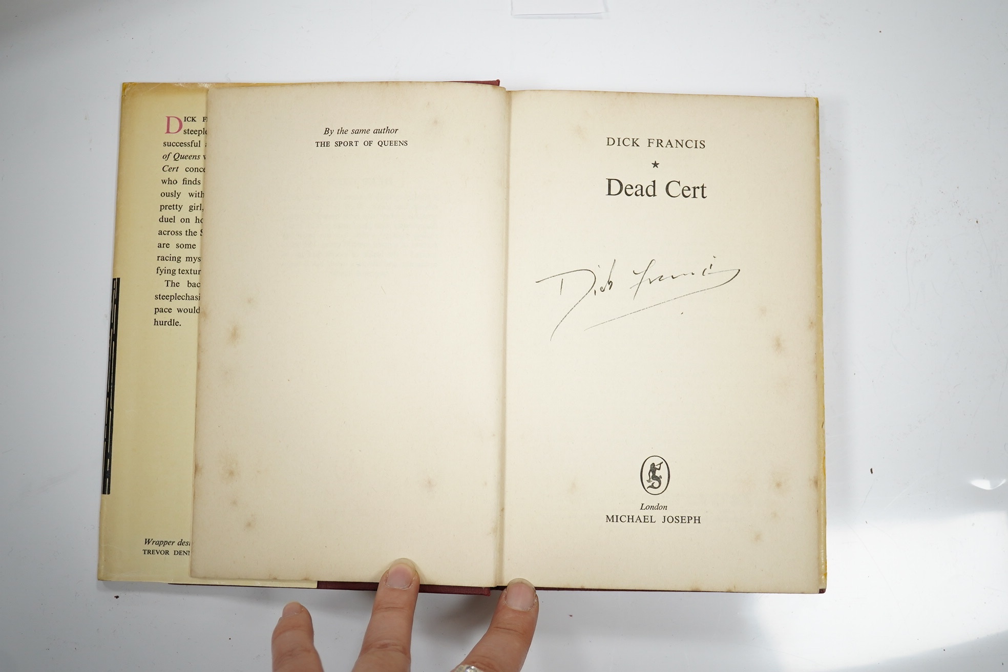 Francis, Dick - Dead Cert. First Edition (signed by author on title, his first book). publisher's cloth and d/wrapper. Michael Joseph, 1962